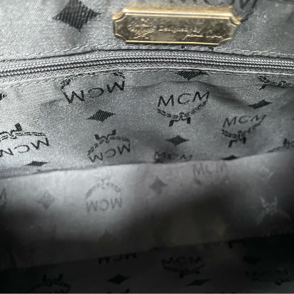 MCM Black Leather Tote Shoulder Bag with Gold Accents - Picture 9 of 13